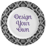 Monogrammed Damask Ceramic Dinner Plates (Set of 4) (Personalized)