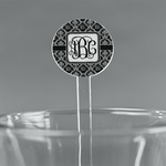 Monogrammed Damask 7" Round Plastic Stir Sticks - Clear