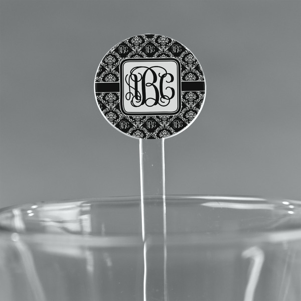 Custom Monogrammed Damask 7" Round Plastic Stir Sticks - Clear