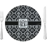 Monogrammed Damask 10" Glass Lunch / Dinner Plates - Single or Set (Personalized)
