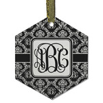 Monogrammed Damask Flat Glass Ornament - Hexagon