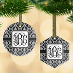 Monogrammed Damask Flat Glass Ornament