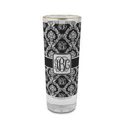 Monogrammed Damask 2 oz Shot Glass -  Glass with Gold Rim - Set of 4