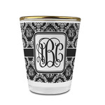 Monogrammed Damask Glass Shot Glass - 1.5 oz - with Gold Rim - Single