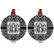 Monogrammed Damask Metal Ball Ornament - Front and Back