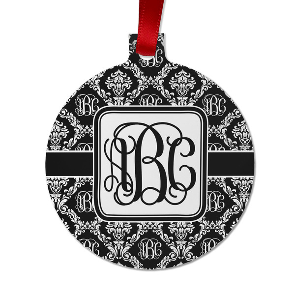 Custom Monogrammed Damask Metal Ball Ornament - Double Sided