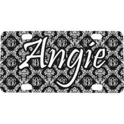 Monogrammed Damask Mini / Bicycle License Plate (4 Holes)