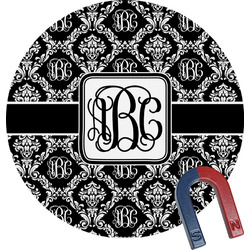 Monogrammed Damask Round Fridge Magnet