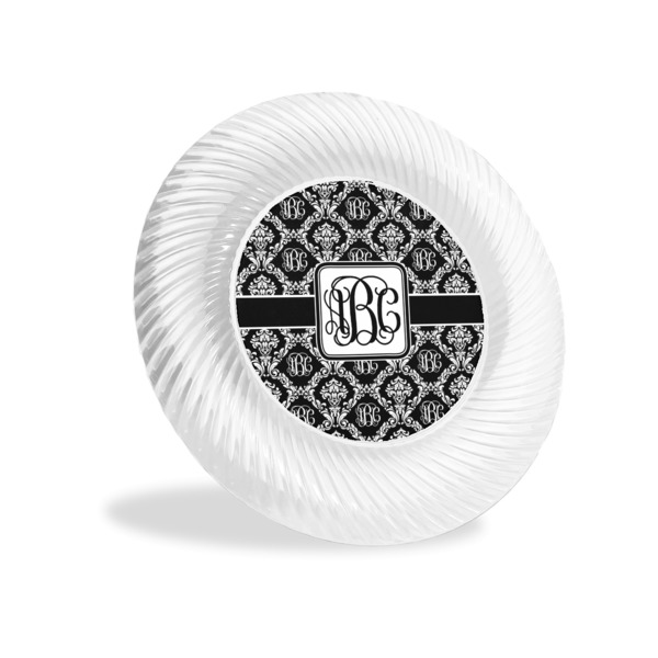 Custom Monogrammed Damask Plastic Party Appetizer & Dessert Plates - 6"