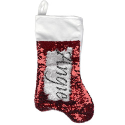 Monogrammed Damask Reversible Sequin Stocking - Red