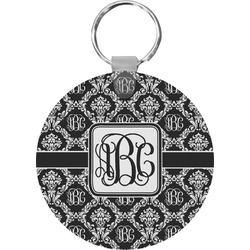 Monogrammed Damask Round Plastic Keychain