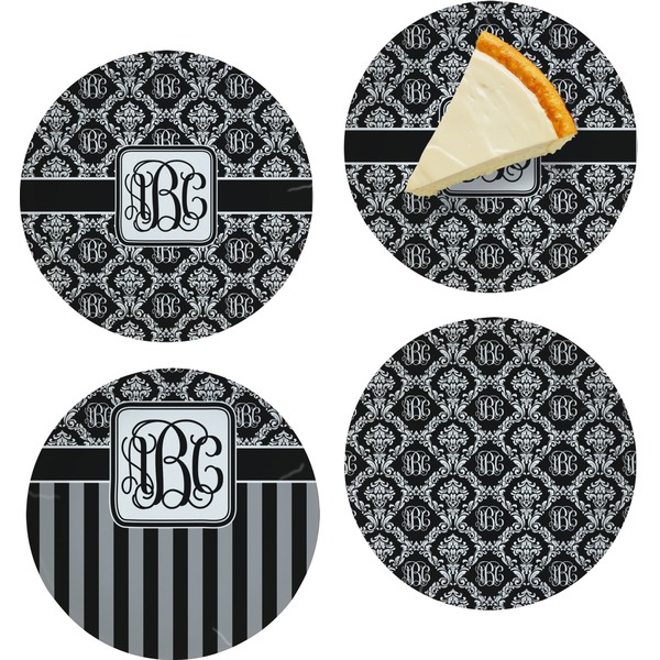 Custom Monogrammed Damask Set of 4 Glass Appetizer / Dessert Plate 8" (Personalized)