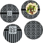 Monogrammed Damask Set of 4 Glass Lunch / Dinner Plate 10" (Personalized)