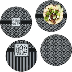 Monogrammed Damask Set of 4 Glass Lunch / Dinner Plate 10" (Personalized)