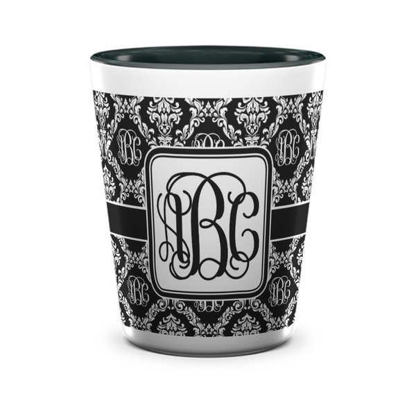 Custom Monogrammed Damask Ceramic Shot Glass - 1.5 oz - Two Tone - Set of 4