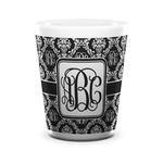 Monogrammed Damask Ceramic Shot Glass - 1.5 oz - White - Set of 4