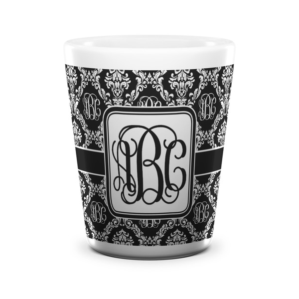 Custom Monogrammed Damask Ceramic Shot Glass - 1.5 oz - White - Single