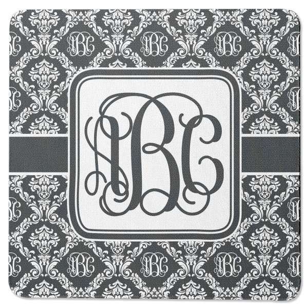 Custom Monogrammed Damask Square Rubber Backed Coaster (Personalized)