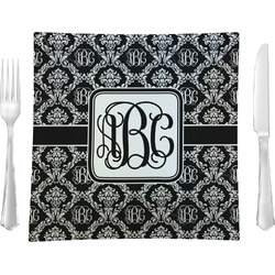 Monogrammed Damask Glass Square Lunch / Dinner Plate 9.5" (Personalized)