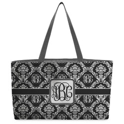 Monogrammed Damask Beach Totes Bag - w/ Black Handles