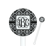 Monogrammed Damask 5.5" Round Plastic Stir Sticks - White - Single Sided