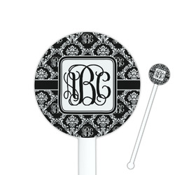 Monogrammed Damask 5.5" Round Plastic Stir Sticks - White - Double Sided