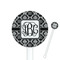 Monogrammed Damask White Plastic 5.5" Stir Stick - Round - Closeup