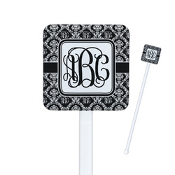 Monogrammed Damask Square Plastic Stir Sticks - Double Sided