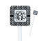 Monogrammed Damask White Plastic Stir Stick - Square - Closeup