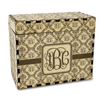 Monogrammed Damask Wood Recipe Box - Laser Engraved