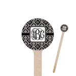 Monogrammed Damask 7.5" Round Wooden Stir Sticks - Single Sided