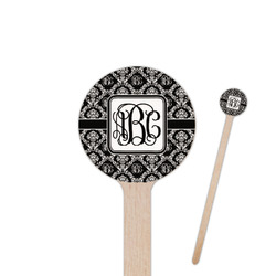 Monogrammed Damask 7.5" Round Wooden Stir Sticks - Single Sided