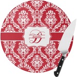 Damask Round Glass Cutting Board - Small (Personalized)