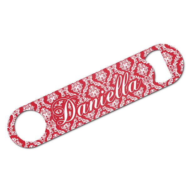 Custom Damask Bar Bottle Opener - White w/ Name and Initial