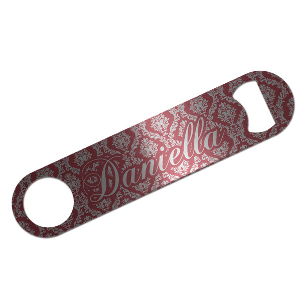 Custom Damask Bar Bottle Opener - Silver w/ Name and Initial