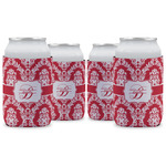 Damask Can Cooler (12 oz) - Set of 4 w/ Name and Initial