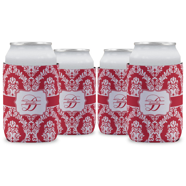 Custom Damask Can Cooler (12 oz) - Set of 4 w/ Name and Initial