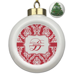 Damask Ceramic Ball Ornament - Christmas Tree (Personalized)