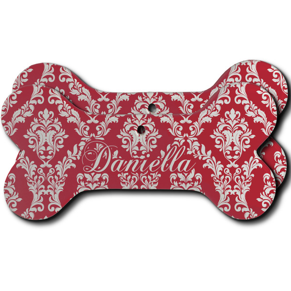 Custom Damask Ceramic Dog Ornament - Front & Back w/ Name and Initial