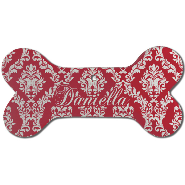 Custom Damask Ceramic Dog Ornament - Front w/ Name and Initial