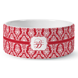 Damask Ceramic Dog Bowl - Medium (Personalized)