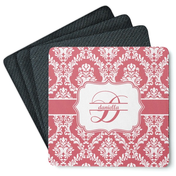 Custom Damask Square Rubber Backed Coasters - Set of 4 (Personalized)