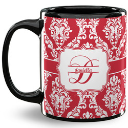 Damask 11 Oz Coffee Mug - Black (Personalized)