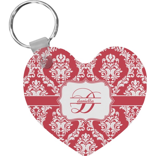 Custom Damask Heart Plastic Keychain w/ Name and Initial