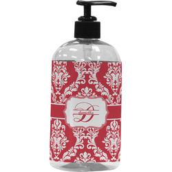 Damask Plastic Soap / Lotion Dispenser (16 oz - Large - Black) (Personalized)