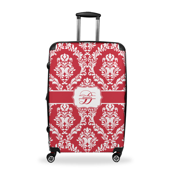 Custom Damask Suitcase - 28" Large - Checked w/ Name and Initial