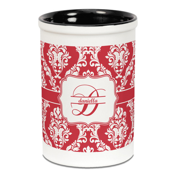 Custom Damask Ceramic Pencil Holders - Black