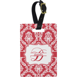 Damask Plastic Luggage Tag - Rectangular w/ Name and Initial