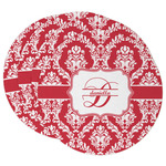 Damask Round Paper Coasters w/ Name and Initial