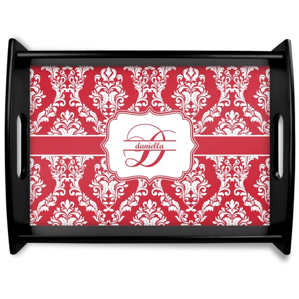 Custom Damask Black Wooden Tray - Large (Personalized)